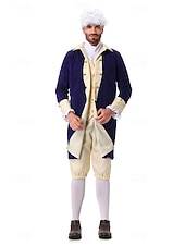 billiga Outfits-250-årsjubileum USA Rokoko Barock Kläder Lång ärm George Washington Alexander Hamilton Koloniala kostymer Maskeradkläder Herr Karnival Självständighetsdagen 4 juli Vuxen Kappa Byxor Krage