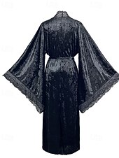 cheap Women's Onesies-Women's Robe Casual Soft Satin Pure Color Lace Patchwork Daily Home Bed Long Sleeve V Neck Black White Wine Summer Spring Loose Fit
