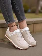 economico Sneakers da donna-Sneakers da jogging classiche retrò beige da donna – scarpe da passeggio casual basse con lacci e suola antiscivolo per l'uso quotidiano, la scuola e i viaggi