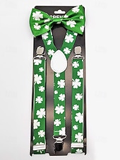  Мужские зеленые подтяжки с изображением клевера и галстук-бабочка, изготовлены из полиэстера, идеально подходят для Дня Святого Патрика, карнавала и повседневной носки.