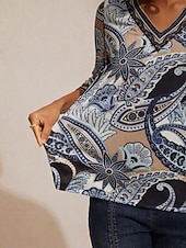 levne tričko umění a designu-Vysoce strečový pletený top s abstraktním paisley vzorem