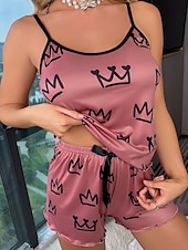 halpa Ystävänpäivä Uni &amp; Lounge-Naisten Yöpukusarja Vapaa-aika Mukavuus Kuvitettu Joustava vyötärö Nauhatoppi Shortsit Päivittäin Koti Hihaton hihnat Sininen Musta Punastuvan vaaleanpunainen Kesä Kevät Normaali