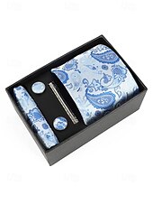 preiswerte Hochzeit ACC-Geschenkset für Herren aus Polyester mit Paisley-Muster: Krawatte, Manschettenknöpfe, Einstecktuch und Krawattenklammer – perfekt für Hochzeiten und als Geschenk.