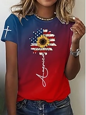 Недорогие День независимости Топ-Патриотическая майка ко Дню независимости Женская футболка графический флаг винтажный стильная классическая с коротким рукавом круглый вырез обычная футболка повседневная выходные печать синий