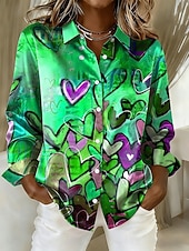 cheap Valentine's Day Tops-Women's Shirt Heart Graphic Vintage Stylish Modern Long Sleeve Shirt Collar Regular Tops Daily Holiday Blue Yellow Purple Green Spring Winter