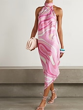 economico Abito Floreale-Per donna Abito Midi Abito in Raso Vestito Estivo Abito Estivo Abito Boho Moda Moderno Quotidiano Vacanza Uscire Vestibilità regolare Grafico Sole Senza Maniche All'americana Nero Rosa Estate