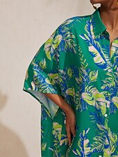 halpa Mekot-lehtikuvioinen paita lyhythihainen midi-mekko