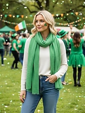 billige Tilbehør-Lett polyesterskjerf for kvinner, flere farger, mykt og tynt, perfekt for St. Patricks dag og hverdagsbruk