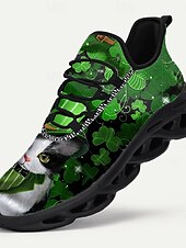  Sneakers da uomo a tema San Patrizio: grafica verde con trifoglio e gatto, comode, perfette per feste di San Patrizio ed eventi divertenti