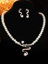 ieftine Nuntă ACC-Set de bijuterii pentru femei cu colier și cercei din perle artificiale, design elegant inspirat de șarpe, stil clasic de mireasă, pentru mirese, invitați la nuntă, petreceri de seară și banchete formale