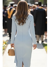 Недорогие Длина чая-Футляр До колена Платье для вечеринки Коктейльные платья Свадебное платье для гостей Платье для матери невесты Длинный рукав Вырез под горло Элегантный стиль Простой Свадебный гость Полуформальный