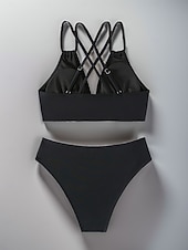 Недорогие Бикини-Женский бикини 2 предмета купальник пуш-ап контроль живота высокая талия спина открыта отпуск пляжная одежда однотонный цвет вырез V без рукавов