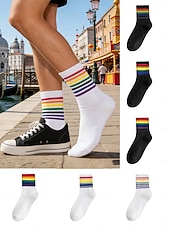 baratos Acessórios-Conjunto de meias de cano alto com listras do Mardi Gras - Pacote de 6 meias casuais em mistura de algodão estilo unissex para carnaval festival do orgulho e roupas de festa