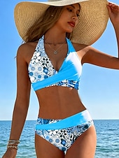 abordables Conjuntos de bikini-Bañador de bikini de 2 piezas para mujer atrevido moda gráfico floral sin mangas