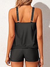 abordables Tankinis-Tankini de 2 piezas para mujer pantalones cortos control de abdomen talle alto espalda descubierta vacaciones ropa de playa color sólido gráfico cuello en U sin mangas