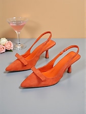 abordables zapatos de tacón con tira-Zapatos de tacón con tira trasera y lazo de ante naranja para mujer: elegantes zapatos de punta puntiaguda para fiestas nocturnas y clubes de Año Nuevo. &amp;celebraciones festivas