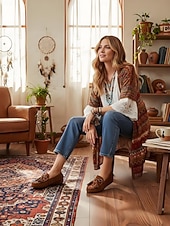 economico Slip-ons e mocassini da donna-Mocassini in suede da donna – Loafers ispirati al boho con frange e dettaglio lacci per uscite casual viaggi e abbigliamento quotidiano