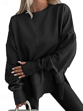 abordables Sweats à capuche-Femmes Sweatshirt Pull Patchwork Uni Occasionnel manche longue Col rond Hauts Réguliers Tenue Quotidienne Fête Sortir Bleu Noir Blanche Vert Grise Printemps Automne Hiver