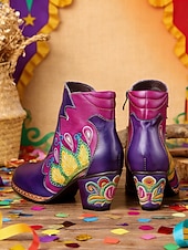 Χαμηλού Κόστους Γυναικεία παπούτσια-Γυναικεία Καρναβαλικά Μπότες Μπλέ Mardi Gras με Μπλοκ Τακούνι - Ποιότητα Δερμάτινη δέρμα Κεντημένο Vintage Λαογραφικό Στυλ Υποστηρικτικά Τακούνια για Παρελάσεις Κοστούμια Καθημερινή Χρήση και