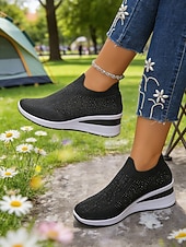 cheap Women's Sneakers-Women's Sparkle Pink Flyknit Platform Sneakers – Stylish Lightweight Knit Shoes for Walking, Shopping, Travel and Daily Wear