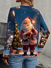  Χριστουγεννιάτικη Γυναικεία Μπλούζα T Graphic Claus Vintage Μόδα Στυλάτη Μακρυμάνικη Μπλούζα Στρογγυλή Κανονική Τόπες Καθημερινά Σαββατοκύριακο Εκτύπωση Κόκκινο Μπλε Σκοτεινές Μπλε Φθινόπωρο Χειμώνας