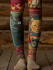 economico -Per donna Leggings Leggings comodi Vacanza Casual Lunghezza intera Vita Alta Grafico Gatto Stampa Comodità Confortevole Alta elasticità Casuale Quotidiano Vacanza Verde Primavera Autunno Vestibilit