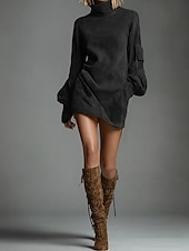 ieftine Rochie boho vestică-Pentru femei Rochie Mini Rochie teacă Rochie tip Bandage Vacanță Casual Vacanță Petrecere Stradă Fit regulat Simplu Guler Pe Gât Negru Maro Verde militar Toamnă