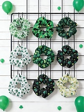  女性用聖パトリックデーシュシュセット、シャムロック柄のヘアタイ9個パック、柔らかく伸縮性のあるポニーテールホルダー、女性用の華やかなアイリッシュグリーンのヘアアクセサリー &女の子、聖パトリックのパレードにぴったり、