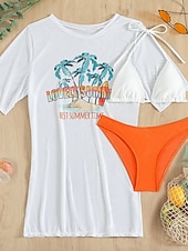 Недорогие Комплект бикини из 3 предметов-Женский купальник бикини из 3-х предметов пальмовые трусы облегающий без спинки для отпуска пляжная одежда графический халтер без рукавов