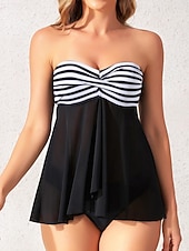 Χαμηλού Κόστους Τανκίνι-Γυναικείο Tankini 2 Τεμαχίων Μαγιώ Underwire Colorblock Cheeky Έλεγχος Κοιλιάς Ψηλόμεσο Slim Ανοικτή Πλάτη Διακοπές Παραλία Φόρεμα Λουλούδια Ριγέ Strapless Αμάνικο Μαγιώ