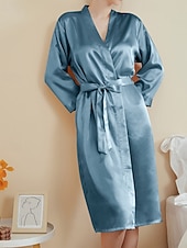 abordables Combinaisons pour femmes-Femmes Robe Occasionnel Doux Satin Couleur Unie Quotidien Maison Lit manche longue Col en V Noir Blanche Vert Claire Rose Claire bleu marine Été Printemps Coupe régulière