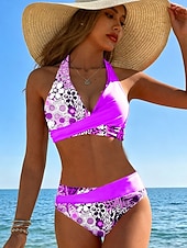 abordables Conjuntos de bikini-Bañador de bikini de 2 piezas para mujer atrevido moda gráfico floral sin mangas