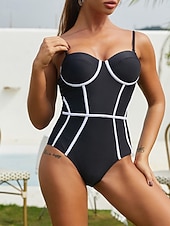 billige Onepiece badedrakter-Dame Badedrakt Én Del Underwire Fargeblok Monokini Magekontroll Høy Midje Slank Ryggen Elegant Ferie V U-Hals Uten Ermer Badedrakter