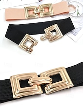Недорогие День святого Валентина-Эластичный нейлоновый пояс для женщин с квадратной золотой пряжкой, доступен в нескольких цветах, идеально подходит как для повседневной носки, так и для торжественных случаев.
