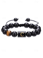 billige Menns smykker-Justerbart armbånd i naturstein for menn med alfabetbokstavdesign, kan tilpasses med 26 bokstaver, perfekt for gave, uformelle anledninger og spesielle anledninger