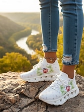  Damesko med irsk shamrock-trykk i flyknit-stil – lette, pustende tursko med polstret såle, avslappede joggesko for daglig bruk, parader, St. Patricks dag, reiser og utendørsaktiviteter