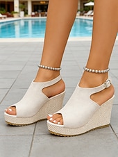 cheap Women-Women's Black Suede Espadrille Wedge Sandals with Ankle Strap – Chic Platform Summer Shoes for Outdoor Resorts, Vacation and Travel