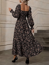 voordelige Bloemenjurken-Dames Maxi-jurk A lijn jurk Casual Dagelijks Normale pasvorm Bloemig Grafisch Lange mouw Vierkante hals Zwart Blozend Roze Lente Herfst