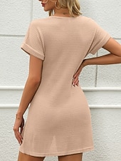 cheap Beach Dresses-Women's Swimwear Cover Up Swim Dress Swimsuit Knitted Vacation Beach Wear Solid Color V Neck Short Sleeves Bathing Suits