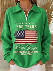 cheap Independence Day Top-Independence Day American Anniversary Patriotic Women's Pullover Sweatshirt Graphic Letter Casual Print Long Sleeve Half Zip Casual Dailywear Sports Blue Black White Red Green Spring