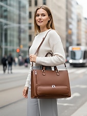 cheap Handbag &amp; Totes-Women's Faux Leather Tote Bag with Adjustable Shoulder Strap, Large Capacity, Waterproof, Multiple Colors - Perfect for Weekend Getaways and Daily Commute