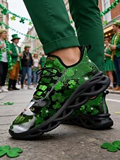  Sneakers da uomo a tema San Patrizio: grafica verde con trifoglio e gatto, comode, perfette per feste di San Patrizio ed eventi divertenti