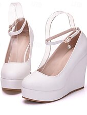זול נעלי פאמפ קלאסיות-בגדי ריקוד נשים יומי קוקטייל נשף רקודים אבזם פלטפורמה בוהן עגולה אלגנטית אופנתי סגנון חמוד PU אבזם לבן