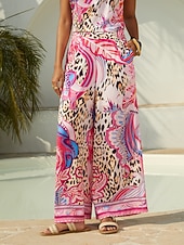 preiswerte weites Bein und hohe Taille-Blush&amp;Beast seidig-rosafarbene Satinhose mit Paisleymuster