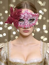 billiga Tillbehör-Damernas Lila Spetssmetande Fjärilsmaske Mardi Gras Mask med Blomdetaljer - Elegant Venetiansk Karneval Kostymtillbehör för Fester  Bollar