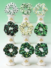  女性用聖パトリックデーシュシュセット、シャムロック柄のヘアタイ9個パック、柔らかく伸縮性のあるポニーテールホルダー、女性用の華やかなアイリッシュグリーンのヘアアクセサリー &女の子、聖パトリックのパレードにぴったり、