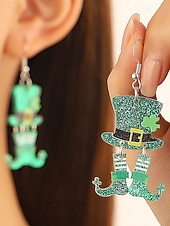 abordables Accessoires-Boucles d'oreilles trèfle en acrylique pour femmes, idéales pour la Saint-Patrick. Modèle léger à paillettes, plusieurs styles disponibles sur le thème du trèfle et de l'Irlande, parfaites pour les défilés, les fêtes, les événements et les célébrations.