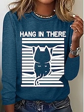 Χαμηλού Κόστους Τέχνη &amp; Σχεδίαση μπλουζάκι-Χριστούγεννα Γυναικεία Μπλουζάκι Στάμπα Γραφική Ζώο Γάτα Βίντατζ Μοντέρνα Στυλάτο Μακρυμάνικο Στρογγυλή Ψηλή Λαιμόκοψη Στρογγυλή Λαιμόκοψη Κανονικά μπλουζάκια Καθημερινά Σαββατοκύριακο