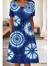 economico Abiti Floreali Stampati-Per donna Abito Midi Vestito Casual Abito Estivo Moda Moderno Quotidiano Spiaggia Weekend Vestibilità regolare Floreale Manica Corta Girocollo Blu Bianco Rosso Blu marino Estate