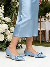 abordables Dama de honor-Mujer Zapatos de boda Bailarinas Fiesta Pajarita Tacón Bajo Dedo Puntiagudo Elegante Satén Negro Blanco Marfil